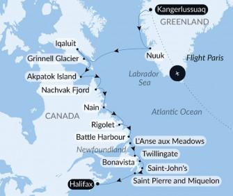 Маршрут круиза «Дикая природа: из Гренландии к восточному побережью Канады»