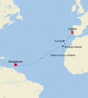 Маршрут круиза «Из Бриджтауна в Лиссабон»
