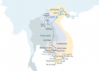Маршрут круиза «Тур по Юго-Восточной Азии и круиз по реке Меконг»