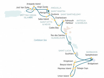 Маршрут круиза «Скрытые сокровища Карибских островов»