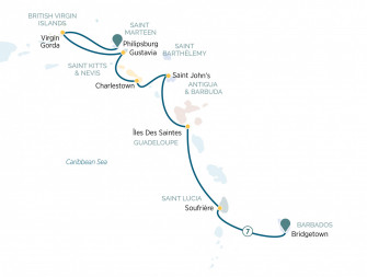 Маршрут круиза «Восточные Карибы и Сен-Бартелеми»