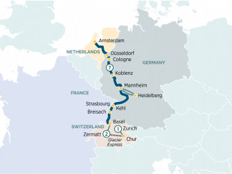 Маршрут круиза «Сокровища Рейна и Ледниковый экспресс»