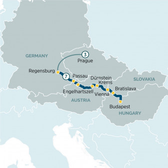 Маршрут круиза «Рождественские ярмарки Дуная и Прага»
