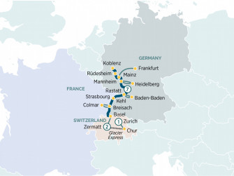 Маршрут круиза «Магический Рейн и Ледниковый экспресс»