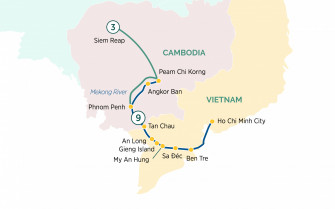 Маршрут круиза «Роскошный Меконг и Сиемреап»