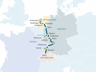 Маршрут круиза «Замки и виноградники Рейна и Мозеля. Комбинированный тур с Амстердамом»