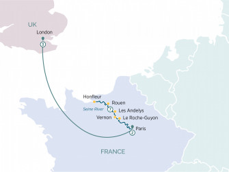 Маршрут круиза «Лондон, Париж, Сена и Нормандия»