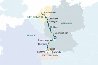 Маршрут круиза «Рождественские ярмарки Рейна, Цюрих и Люцерн»
