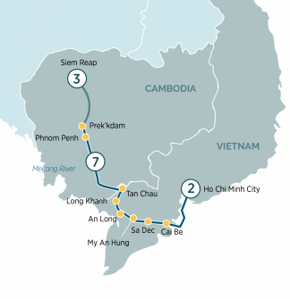Маршрут круиза «Чудеса Вьетнама, Камбоджи и круиз по Меконгу »