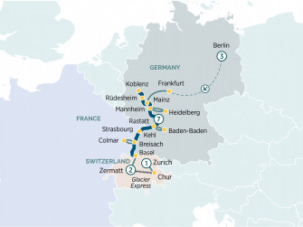 Маршрут круиза «Магический Рейн, Берлин и Ледниковый экспресс»