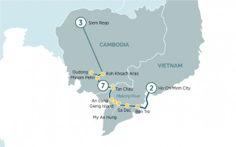 Маршрут круиза «Чудеса Камбоджи, Вьетнама и круиз по Меконгу »