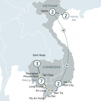 Маршрут круиза «Сокровища и храмы Вьетнама и Камбоджи»