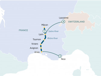 Маршрут круиза «Лион, Прованс и горы Швейцарии»