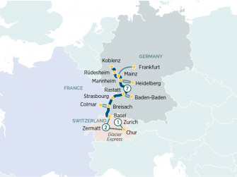 Маршрут круиза «Магический Рейн и Ледниковый экспресс»
