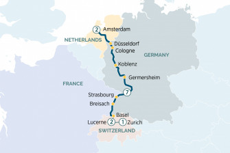 Маршрут круиза «Сокровища Рейна, Амстердам и Швейцария »