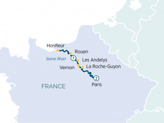 Маршрут круиза «Великолепная Сена, Нормандия и Париж»