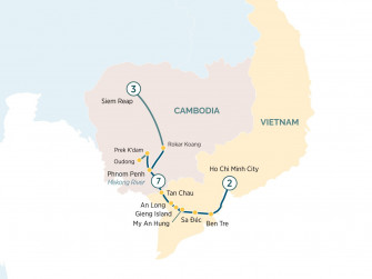 Маршрут круиза «Чудеса Вьетнама, Камбоджи и круиз по Меконгу »