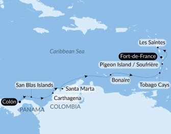 Маршрут круиза «Панама, Колумбия и Карибские острова»