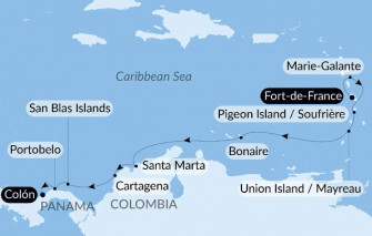 Маршрут круиза «Панама, Колумбия и Карибские острова»