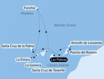 Маршрут круиза «Вулканические острова и исторические города Северной Атлантики»
