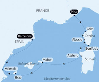 Маршрут круиза «Корсика, Сардиния и Пиренеи»