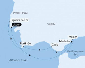 Маршрут круиза «Полное солнечное затмение: Средиземноморье и Атлантика»