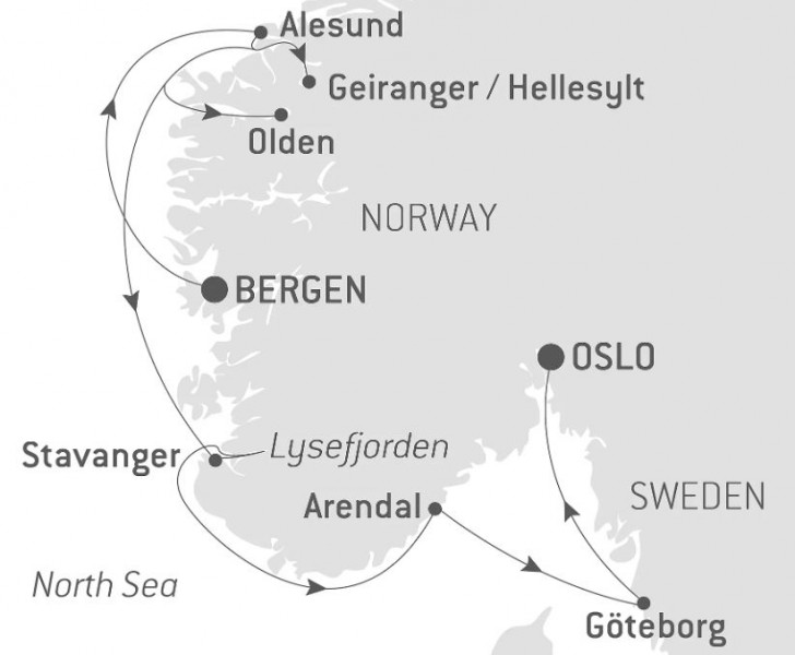 Маршрут тура «Норвежские фьорды»