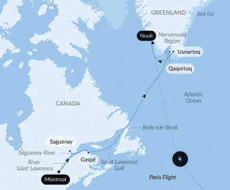 Маршрут круиза «Залив Святого Лаврентия и Гренландия: последние мгновения зимы»
