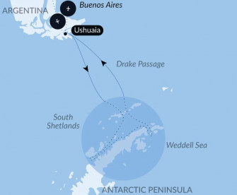 Маршрут круиза «Антарктический полуостров»