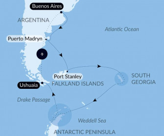 Маршрут круиза «Фолклендские острова, Южная Георгия, Антарктика и полуостров Вальдес»
