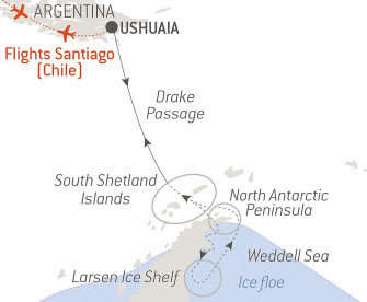 Маршрут круиза «Море Уэделла и шельфовый ледник Ларсена»