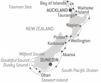 Маршрут круиза «Мозаика Новой Зеландии»