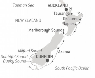 Маршрут круиза «Экспедиция в самое сердце Новой Зеландии»