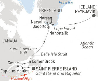Маршрут круиза «Залив Святого Лаврентия и Гренландия: последние мгновения зимы»
