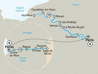 Маршрут круиза «Сокровища Сены и незабываемая Дору»