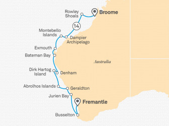Маршрут круиза «Австралийская Одиссея: Западная Австралия и острова Аброльос»