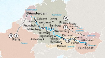 Маршрут круиза «Сокровища Европы, Париж и Прага»