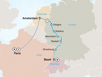 Маршрут круиза «Лучшее на Рейне и Париж»