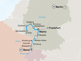 Маршрут круиза «Очаровательные замки и виноградники Рейна и Мозеля. Комбинированный тур с Берлином»