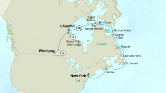 Маршрут круиза «Белые медведи Черчилля и канадская Арктика »