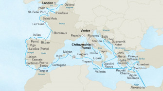 Маршрут круиза «Великое путешествие: Европа, Средиземноморье и пирамиды»