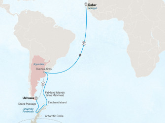 Маршрут круиза «Атлантическая Одиссея из Африки в Антарктику»