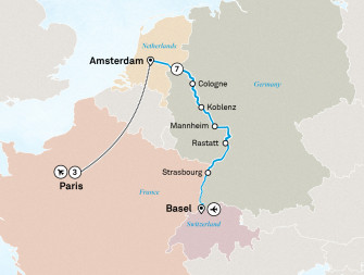 Маршрут круиза «Лучшее на Рейне и Париж»