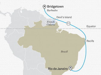 Маршрут круиза «Пересекая экватор: из Барбадоса в Бразилию»