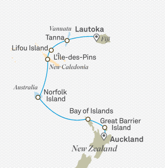 Маршрут круиза «Сокровища Тихого океана: из Ясавы в Новую Зеландию»