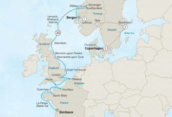 Маршрут круиза «Путешествие из Бордо в Скандинавию — круиз и наземный тур»