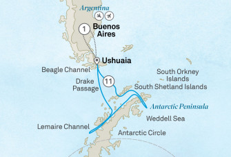 Маршрут круиза «Антарктический полуостров и море Уэдделла»