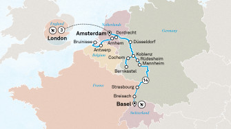 Маршрут круиза «Романтичный Рейн и Мозель: комбинированный тур с Лондоном»