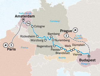 Маршрут круиза «Рождество и Новый год, Прага и Париж»