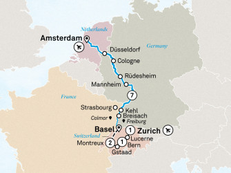 Маршрут круиза «Рождественские ярмарки Рейна и Швейцария»